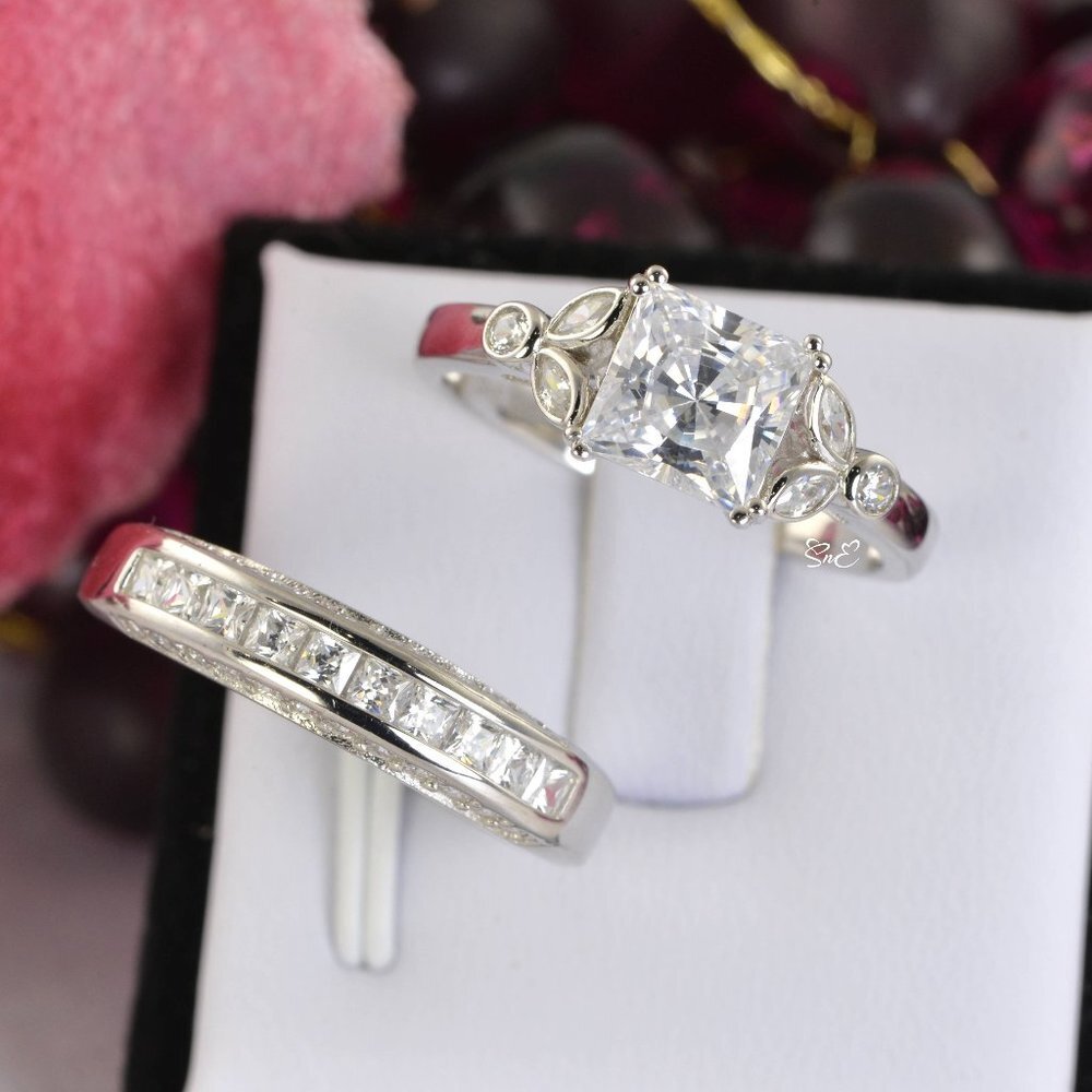 NEW 925 STERLING SILVER ENGAGEMENT RING WEDDING RING DIAMOND SET - Picture 6 of 6